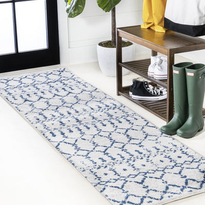 Moroccan Hype Boho Vintage Diamond 96"L x 27"W Runner Rug - Cream/Navy