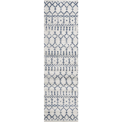 Moroccan Hype Boho Vintage Diamond 96"L x 27"W Runner Rug - Cream/Navy