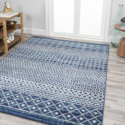 Arta Moroccan Vintage Geometric 120"L x 93"W Area Rug - Navy/Cream