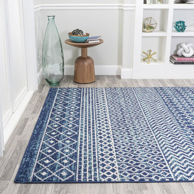 Arta Moroccan Vintage Geometric 120"L x 93"W Area Rug - Navy/Cream
