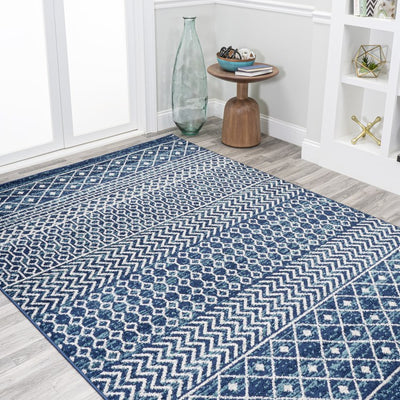 Arta Moroccan Vintage Geometric 120"L x 93"W Area Rug - Navy/Cream
