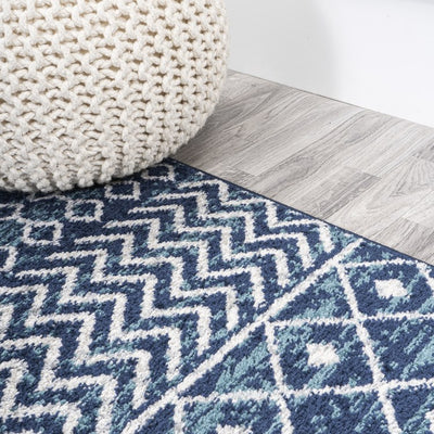Arta Moroccan Vintage Geometric 120"L x 93"W Area Rug - Navy/Cream