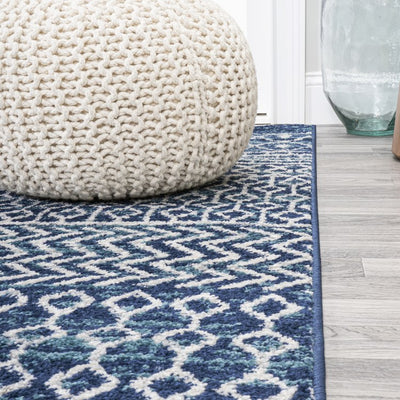 Arta Moroccan Vintage Geometric 120"L x 93"W Area Rug - Navy/Cream