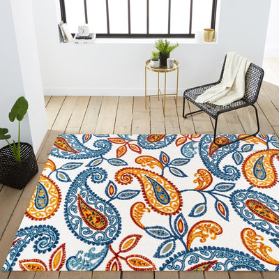 Julien Paisley High-Low 72"L x 48"W Indoor/Outdoor Area Rug - Orange/Blue