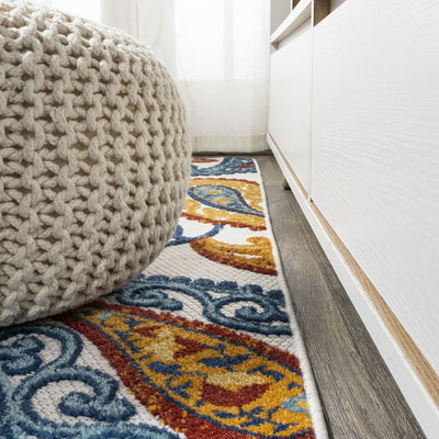Julien Paisley High-Low 72"L x 48"W Indoor/Outdoor Area Rug - Orange/Blue