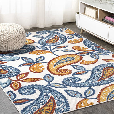 Julien Paisley High-Low 72"L x 48"W Indoor/Outdoor Area Rug - Orange/Blue