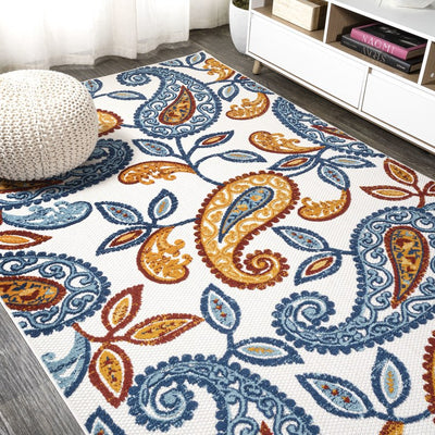 Julien Paisley High-Low 72"L x 48"W Indoor/Outdoor Area Rug - Orange/Blue