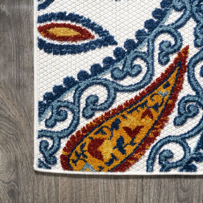 Julien Paisley High-Low 72"L x 48"W Indoor/Outdoor Area Rug - Orange/Blue