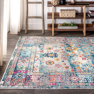 Bohemian Flair Boho Vintage Medallion 120"L x 93"W Area Rug - Navy/Cream