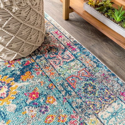 Bohemian Flair Boho Vintage Medallion 120"L x 93"W Area Rug - Navy/Cream