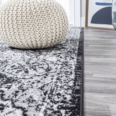 Modern Persian Boho Vintage Trellis 90"L x 63"W Area Rug - Black/Ivory