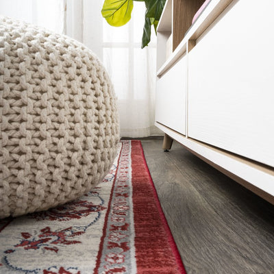 Modern Persian Vintage Moroccan 96"L x 26"W Runner Rug - Red/Ivory