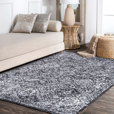 Modern Persian Boho Vintage Trellis 120"L x 92"W Area Rug - Black/Ivory