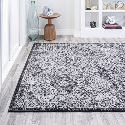 Modern Persian Boho Vintage Trellis 120"L x 92"W Area Rug - Black/Ivory