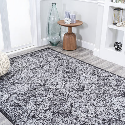 Modern Persian Boho Vintage Trellis 120"L x 92"W Area Rug - Black/Ivory
