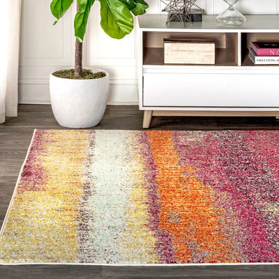 Contemporary POP Modern Abstract Vintage 120"L x 93"W Area Rug - Cream/Pink