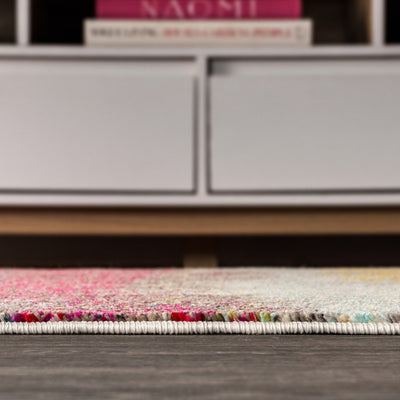 Contemporary POP Modern Abstract Vintage 120"L x 93"W Area Rug - Cream/Pink