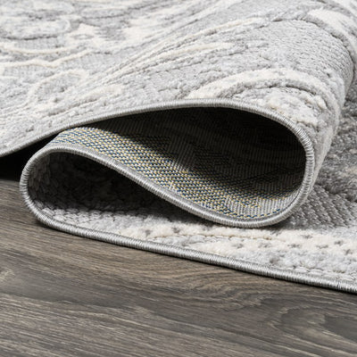 Gordes Paisley High-Low 120"L x 93"W Indoor/Outdoor Area Rug - Light Gray/Ivory
