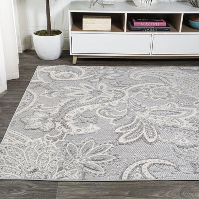 Gordes Paisley High-Low 120"L x 93"W Indoor/Outdoor Area Rug - Light Gray/Ivory