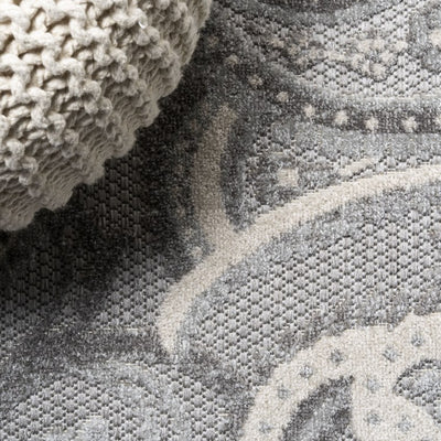 Gordes Paisley High-Low 120"L x 93"W Indoor/Outdoor Area Rug - Light Gray/Ivory