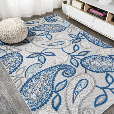 Julien Paisley High-Low 60"L x 36"W Indoor/Outdoor Area Rug - Blue/Light Gray