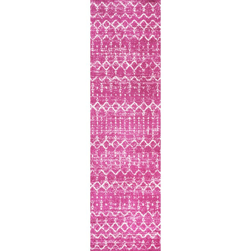 Moroccan Hype Boho Vintage Diamond 96"L x 27"W Runner Rug - Fuchsia/Ivory