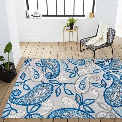 Julien Paisley High-Low 72"L x 48"W Indoor/Outdoor Area Rug - Blue/Light Gray