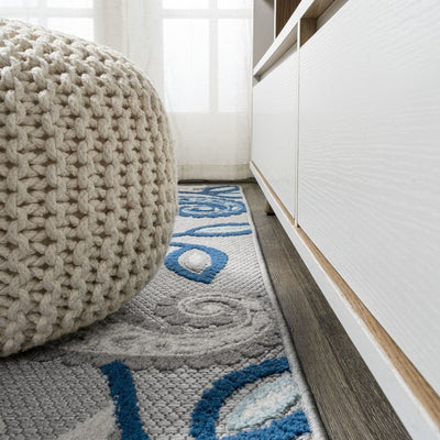 Julien Paisley High-Low 72"L x 48"W Indoor/Outdoor Area Rug - Blue/Light Gray