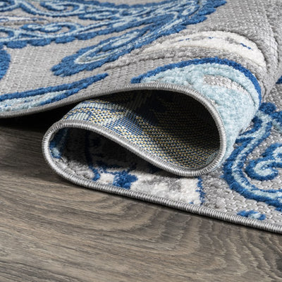 Julien Paisley High-Low 72"L x 48"W Indoor/Outdoor Area Rug - Blue/Light Gray