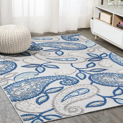 Julien Paisley High-Low 72"L x 48"W Indoor/Outdoor Area Rug - Blue/Light Gray