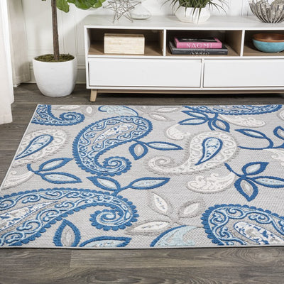 Julien Paisley High-Low 72"L x 48"W Indoor/Outdoor Area Rug - Blue/Light Gray