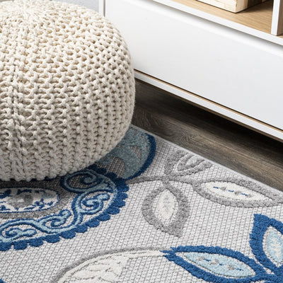 Julien Paisley High-Low 72"L x 48"W Indoor/Outdoor Area Rug - Blue/Light Gray