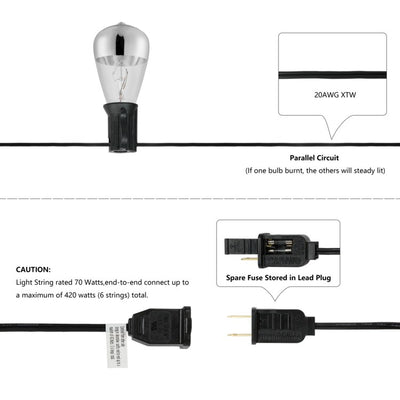 Crispy 10 ft. Ten-Light Indoor/Outdoor String Light - Black