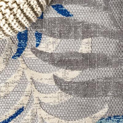 Tropics Palm Leaves 90"L x 63"W Indoor/Outdoor Area Rug - Gray/Blue