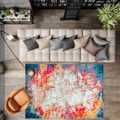 Contemporary POP Modern Abstract 60"L x 36"W Area Rug - Cream/Blue