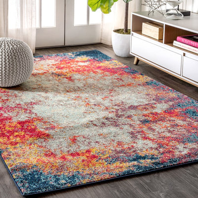Contemporary POP Modern Abstract 60"L x 36"W Area Rug - Cream/Blue