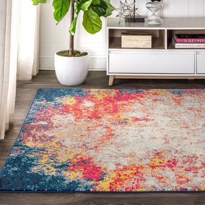 Contemporary POP Modern Abstract 60"L x 36"W Area Rug - Cream/Blue