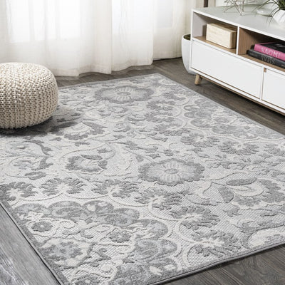 Lucena Modern Medallion High-Low 72"L x 48"W Indoor/Outdoor Area Rug - Light Gray/Ivory