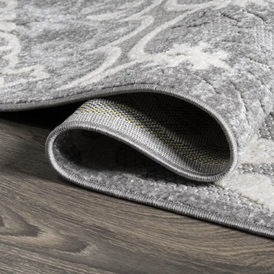 Lucena Modern Medallion High-Low 91"L x 63"W Indoor/Outdoor Area Rug - Light Gray/Ivory