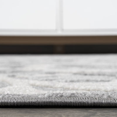 Lucena Modern Medallion High-Low 91"L x 63"W Indoor/Outdoor Area Rug - Light Gray/Ivory