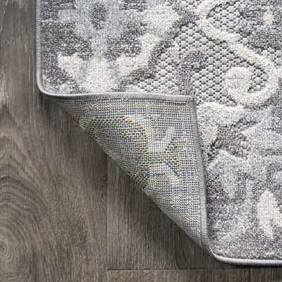 Lucena Modern Medallion High-Low 91"L x 63"W Indoor/Outdoor Area Rug - Light Gray/Ivory
