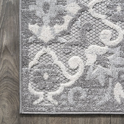 Lucena Modern Medallion High-Low 91"L x 63"W Indoor/Outdoor Area Rug - Light Gray/Ivory