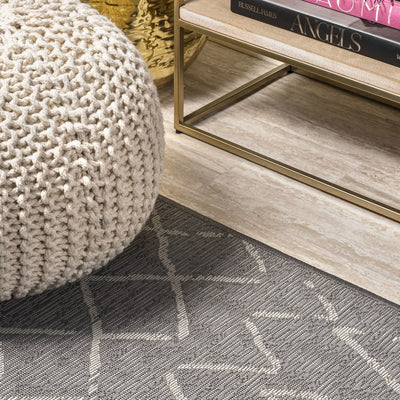 Madaba Moroccan Trellis 96"L x 26"W Indoor/Outdoor Runner Rug - Gray/Cream