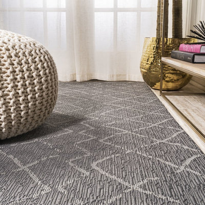 Madaba Moroccan Trellis 96"L x 26"W Indoor/Outdoor Runner Rug - Gray/Cream