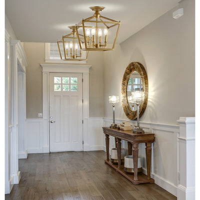 Plains Mini Lantern Four-Light LED Flush Mount Ceiling Fixture - Brass Gold