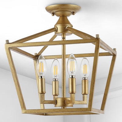 Plains Mini Lantern Four-Light LED Flush Mount Ceiling Fixture - Brass Gold