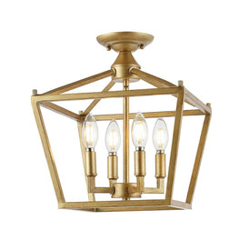 Plains Mini Lantern Four-Light LED Flush Mount Ceiling Fixture - Brass Gold