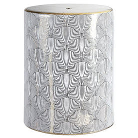 Fish Scale Ceramic Garden Stool - White and Gold
