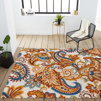 Gordes Paisley High-Low 120"L x 93"W Indoor/Outdoor Area Rug - Orange/Multi