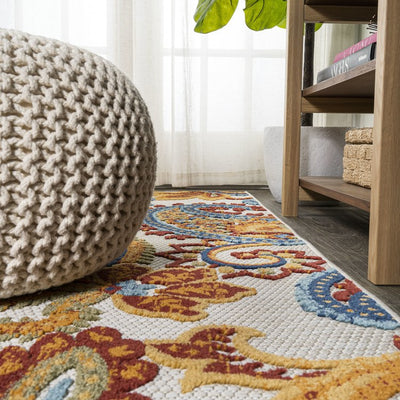 Gordes Paisley High-Low 120"L x 93"W Indoor/Outdoor Area Rug - Orange/Multi